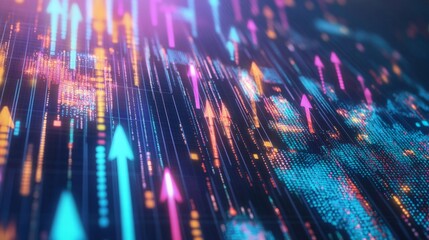 Leinwandbilder - A vibrant digital background showcasing colorful upward arrows, symbolizing growth and positive trends in technology or finance.