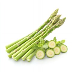 Canvas Print - Fresh green asparagus spears with mint.