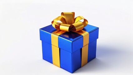 A blue gift box with a yellow ribbon, symbolizing celebration and surprise.