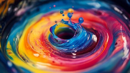 Poster - A vibrant swirl of paint in bright colors forms a dynamic splash and ripple effect. The fluid movement creates an eye-catching abstract display that captivates with its unique patterns.