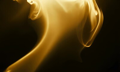 Wall Mural - golden swirling smoke on transparent background with warm glow.