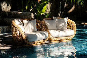 Wicker Chairs by the Pool Photo