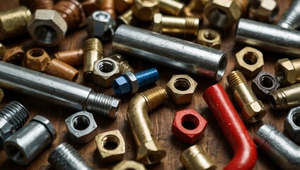 Plumbing tools surrounded by an assortment of nuts.