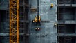 ©  Green Creator - Drone view of large construction site with cranes, scaffolding, and active workers, Construction site aerial, Large-scale infrastructure