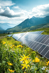 Solar panels on a hillside under a clear blue sky, capturing energy from the sun.