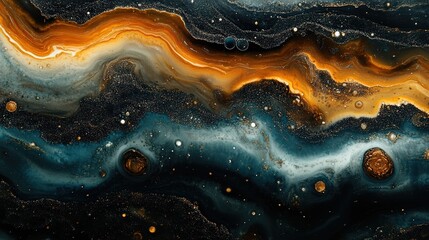 Luxurious natural pattern of blue and gold marble creating an abstract fluid art