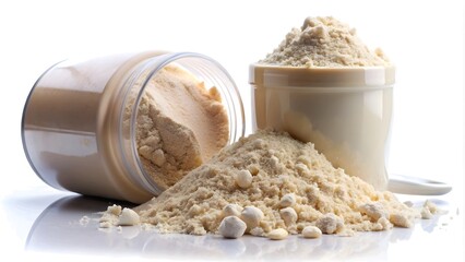 a whey Protein image with copyspace, no shadows and a separate white background Isolated object 