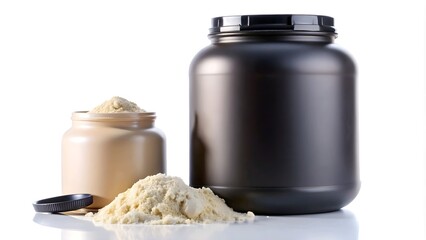 a whey Protein image with copyspace, no shadows and a separate white background Isolated object 