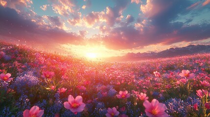 Sticker - Vibrant Wildflower Field at Sunset