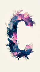 Canvas Print - The letter C is surrounded by abstract watercolor flowers in shades of pink, blue, and white.