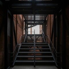 Stairs to building corridors metal outdoor stairs, industrial stairs, fire escape stairs, metal stair structure, made of stainless steel