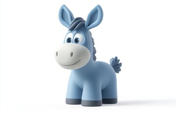 3D icon minimal on isolated white background, blue cartoon donkey figure with big eyes, 3D rendering illustration