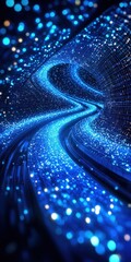 Wall Mural - Futuristic digital tunnel with glowing blue lights and abstract lines depicting a sense of speed and technology