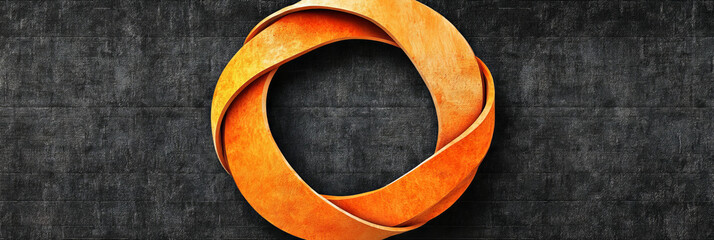 Canvas Print - A bright orange circular shape, made of two overlapping bands, sits against a textured gray background.