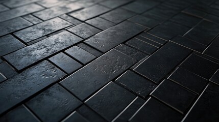Futuristic Herringbone Mosaic: Abstract 3D Connectivity in High-Tech Black