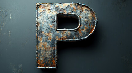 Canvas Print - A rusty metal letter P sits against a dark gray background.