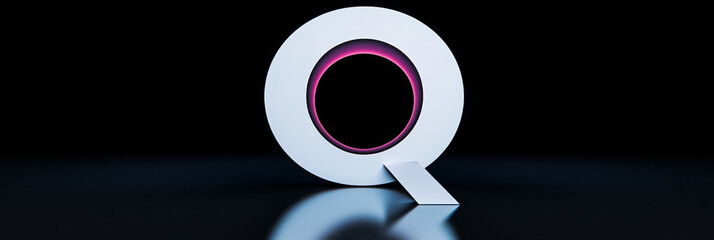 Wall Mural - White letter Q with neon pink glow on a black background.