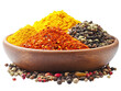 © ชลธิชา สว่างวงค์ - Spices in Wooden Bowl   Turmeric  Chili Flakes  Peppercorns