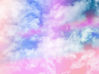 Wall Mural - beauty sweet pastel purple and blue colorful with fluffy clouds on sky. multi color rainbow image. a