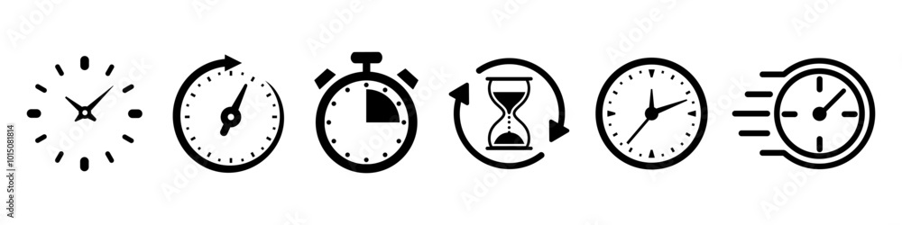 Time and clock icons set, stopwatch, timer, time management concept ...