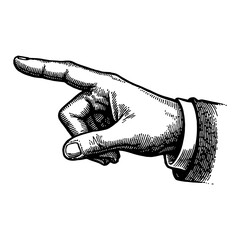 Wall Mural - detailed vintage hand pointing gesture in black and white engraving signature illustration