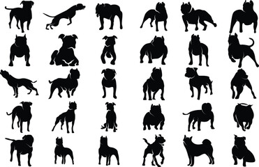 American and german dog silhouette for T-Shirt and logo design. Contains bulldog, german shepherd, and etc.