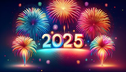 Banner 2025 Happy new year colorful fireworks  celebration background