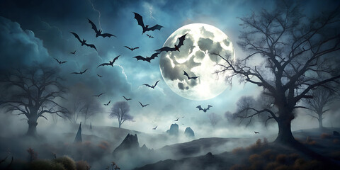 Wall Mural - spooky halloween background with moon