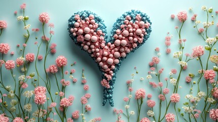 Sticker - Heart Shaped Flower Arrangement on Blue Background