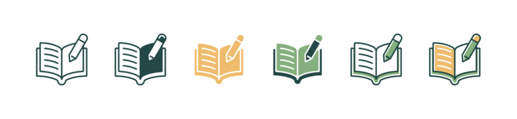 Aufkleber - open book and pencil icon set education study writing task vector school literature learning signs illustration for web and app