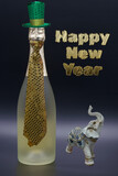 Fototapeta Niebo - champagne, bottle, black, background, new year, light, isolated,