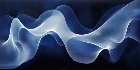 Abstract flowing blue and white wave pattern with delicate intersecting lines