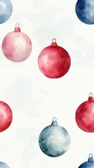 Canvas Print - Watercolor Christmas Baubles Seamless Pattern.