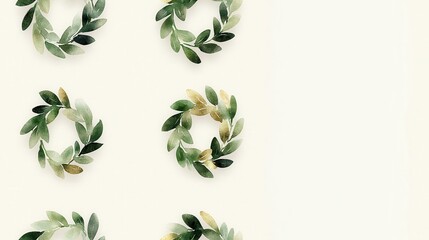 Poster - Watercolor Green and Gold Leaf Wreaths Pattern.