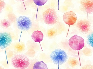 Poster - Watercolor Dandelion Seamless Pattern.