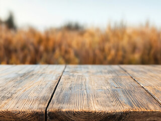Poster - Empty wooden table top showing autumn background with copy space