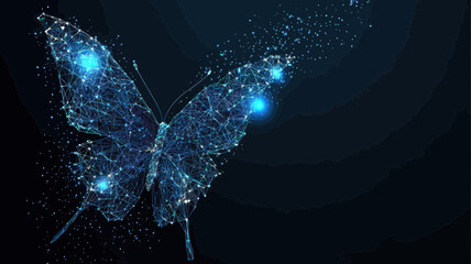 Wall Mural - polygonal butterfly with starry sky background: low poly vector illustration of cosmos and wireframe