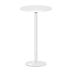 Wall Mural - White blank round countertop bar table on single metal leg. Realistic 3d vector mockup. High pedestal chrome base circular counter desk. Mock-up