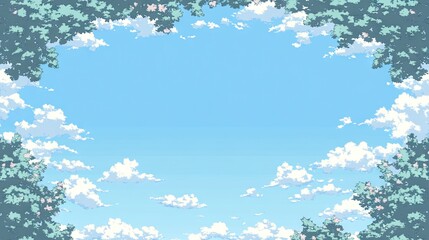Wall Mural - a fluffy white cloud frame against a solid blue sky background. the natural frame creates an open sp