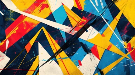 Wall Mural - Abstract Geometric Artwork with Vibrant Colors and Splashes