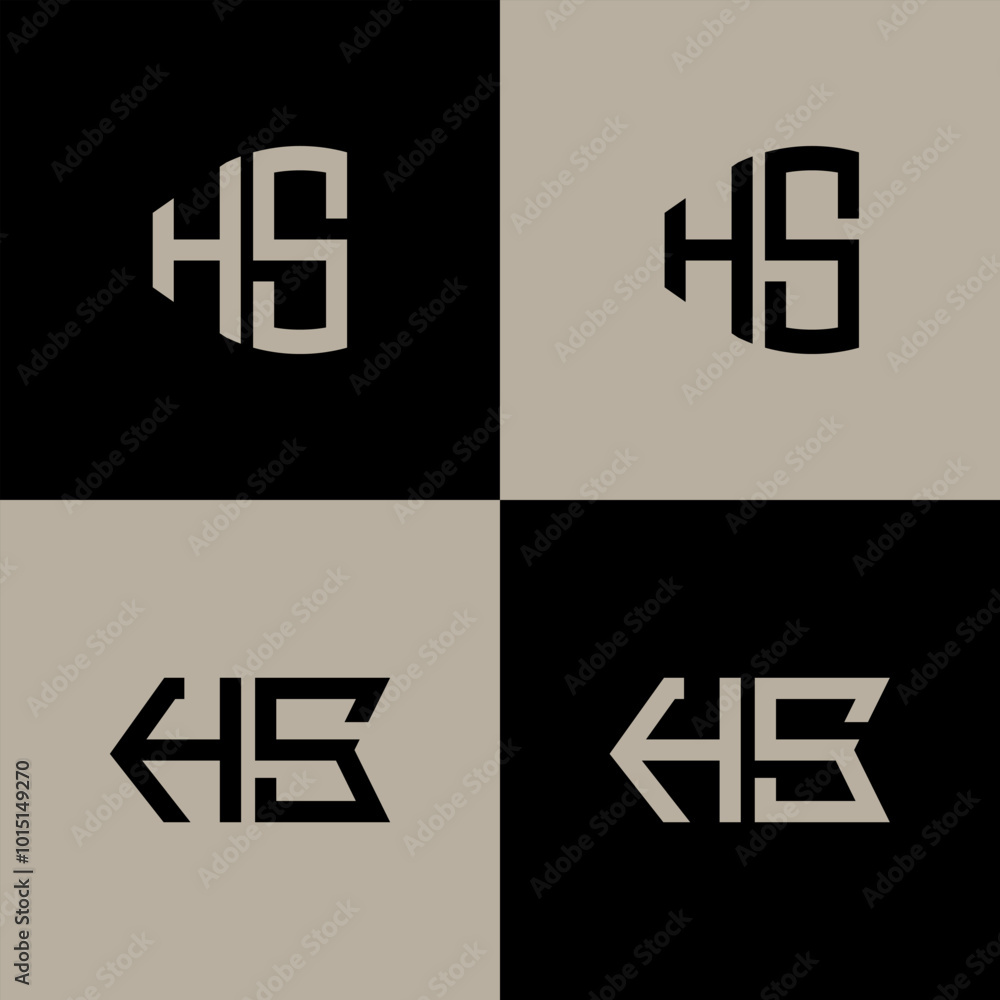 HS polygon, circle, hexagon, flat and simple letter logo set in one artboard. HS minimalist and classic logo.