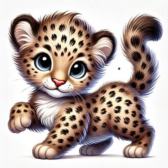 Fluffy baby leopard in a cartoon style