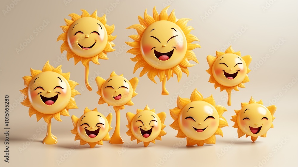 3d cartoon cute sun characters designs for kids on a transparent ...