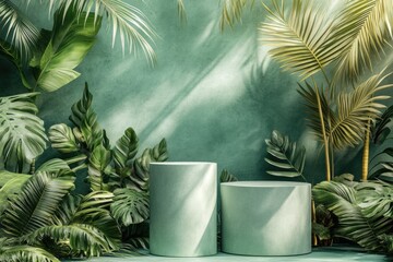 Wall Mural - Tropical Jungle Podium: Green Background for Product Presentation and Cosmetic Display