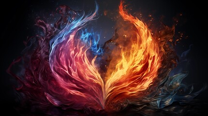 Wall Mural - A fire and water symbol with a blue and red flame
