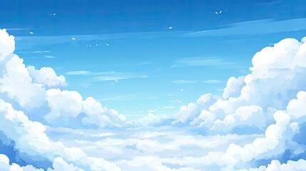 Wall Mural - fluffy clouds surround a clear blue sky, creating a soft, natural frame with an open space in the ce