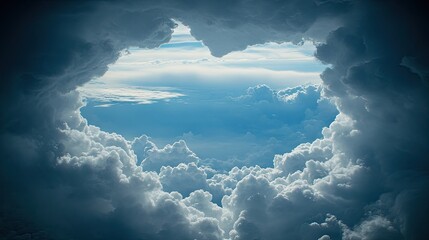 Wall Mural - fluffy white clouds form a soft frame around an open blue sky, creating a tranquil space for text or