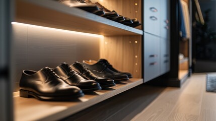 Poster - Black Leather Dress Shoes in a Modern Closet