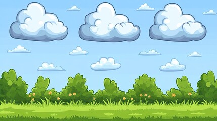 Wall Mural - white fluffy clouds form a natural border against a blue sky, with a clear space in the middle for c