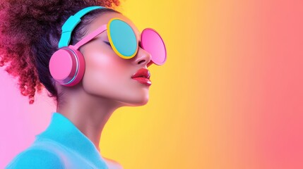 Poster - A person wearing fashionable clothes, using a wireless headset, symbolizing the trendy and modern lifestyle.